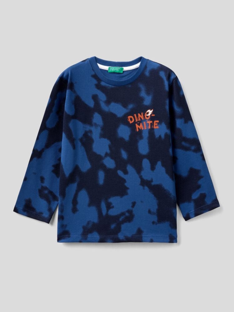 Benetton Long Sleeve Tie-dye T-shirts Kinderen Donkerblauw | BE465237