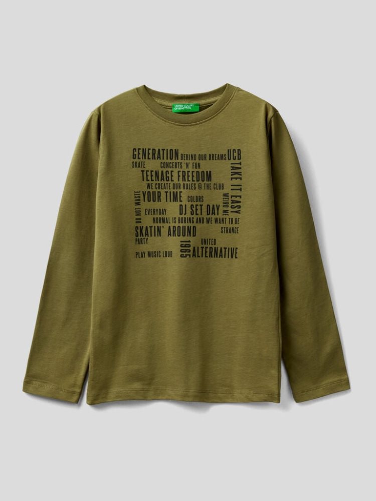 Benetton Long Sleeve Warm Katoenen T-shirts Kinderen Groen | BE159277