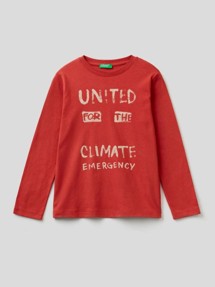 Benetton Long Sleeve Warm Katoenen T-shirts Kinderen Rood | BE472923