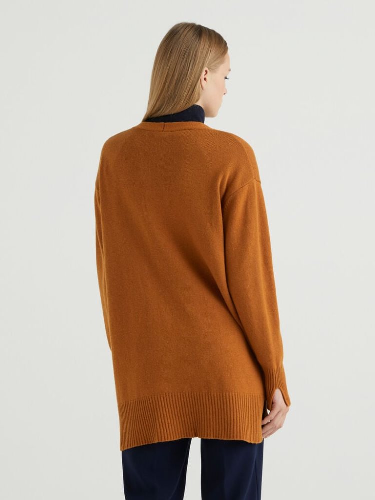 Benetton Long Slits Cardigan Dames Oranje | BE293576