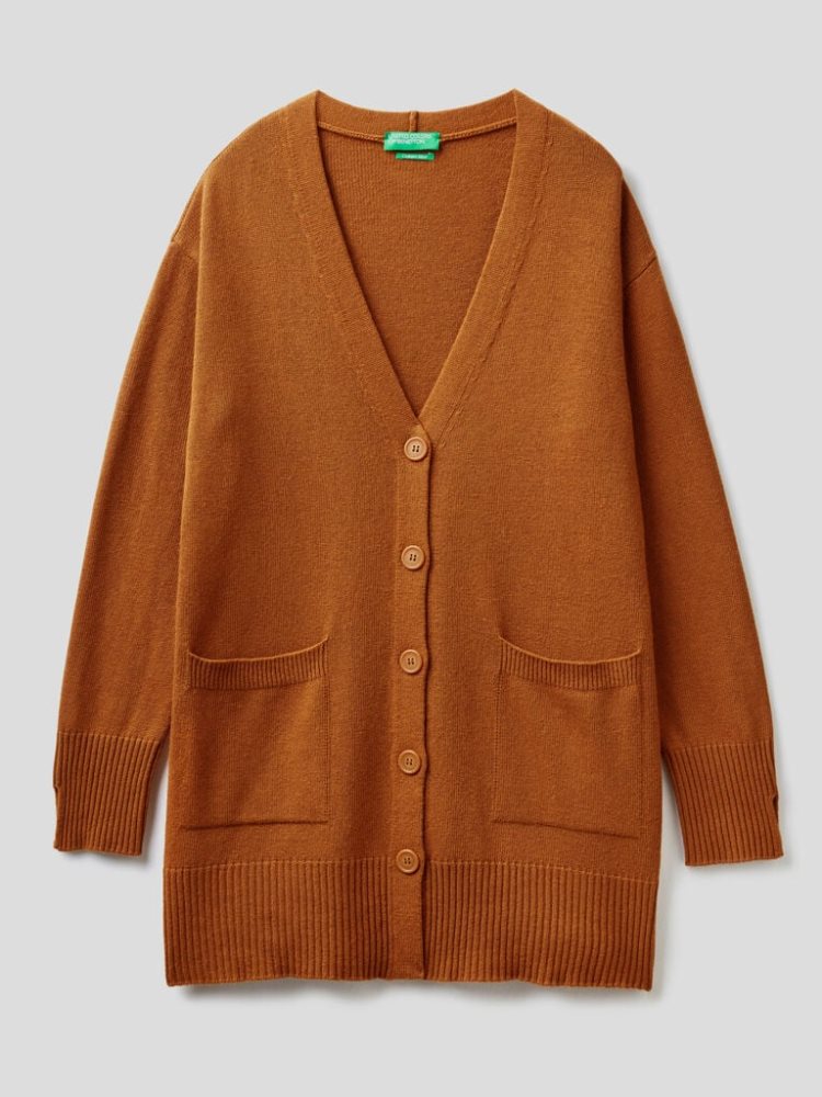 Benetton Long Slits Cardigan Dames Oranje | BE293576