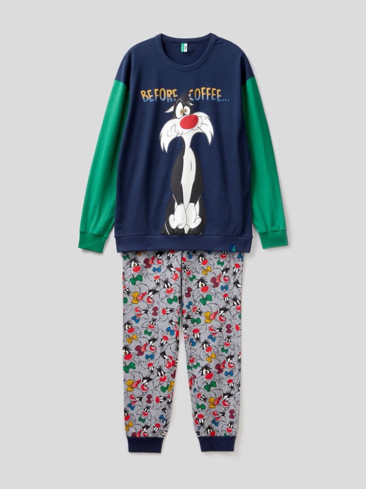 Benetton Long Sylvester Pyjamas Warm Katoenen Gilet Heren Multi-color | BE349510