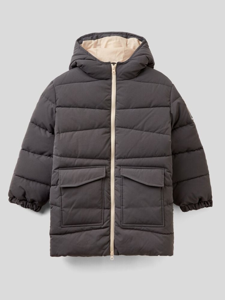 Benetton Longline Hood Padded Jackets Kinderen Donkergrijs | BE362974