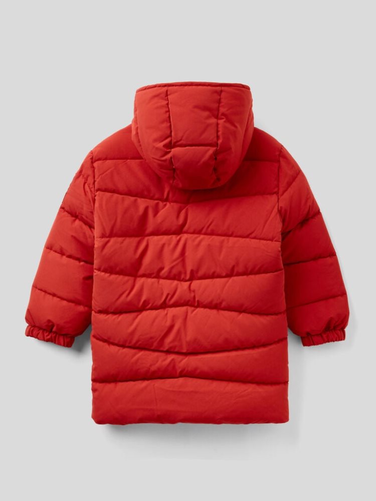 Benetton Longline Hood Padded Jackets Kinderen Rood | BE467879