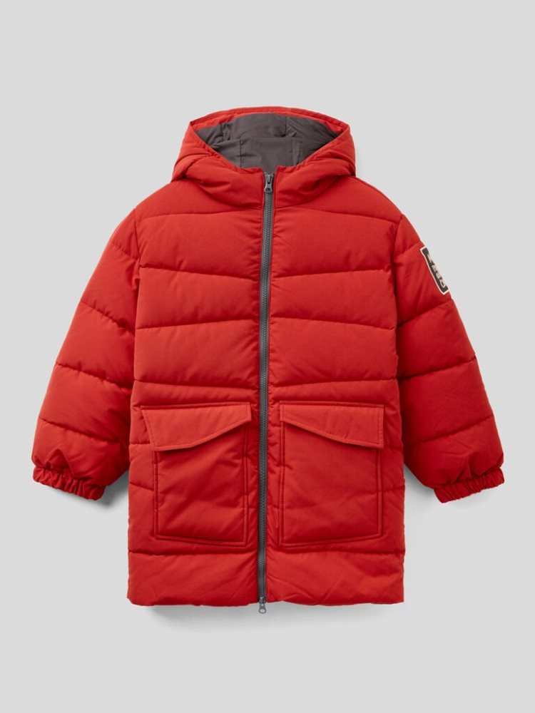 Benetton Longline Hood Padded Jackets Kinderen Rood | BE467879