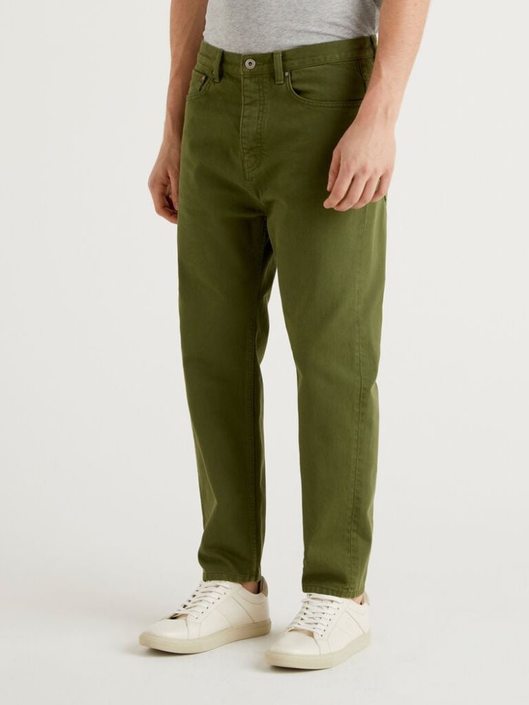 Benetton Loose Fit Katoenen Broek Heren Groen | BE625396