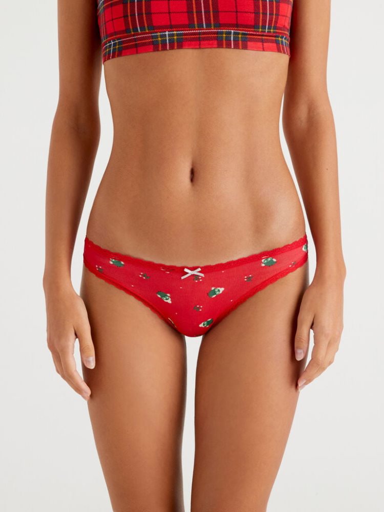 Benetton Low-waisted Owl Print Knickers Dames Rood | BE160867