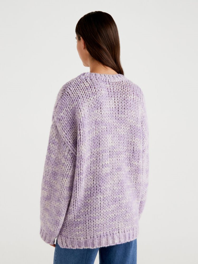 Benetton Maxi Wol Blend Oversized Sweaters Dames Lilac | BE098744