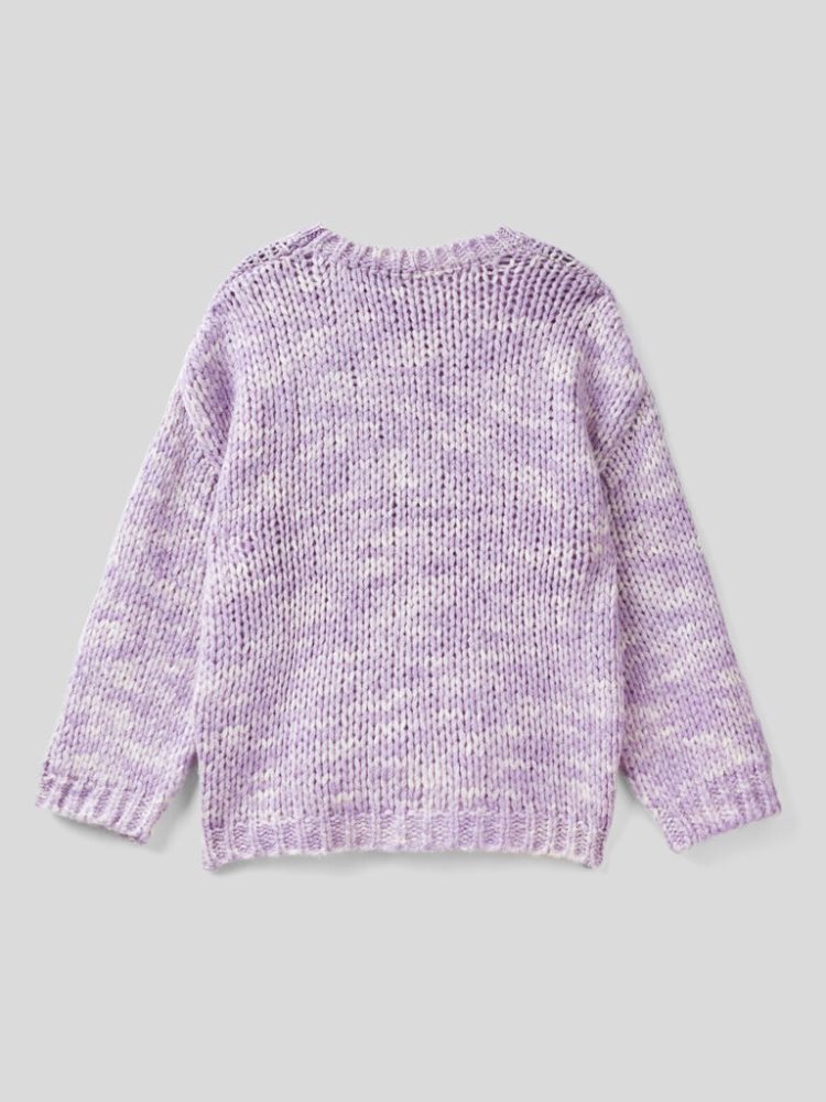 Benetton Maxi Wol Blend Oversized Sweaters Dames Lilac | BE098744