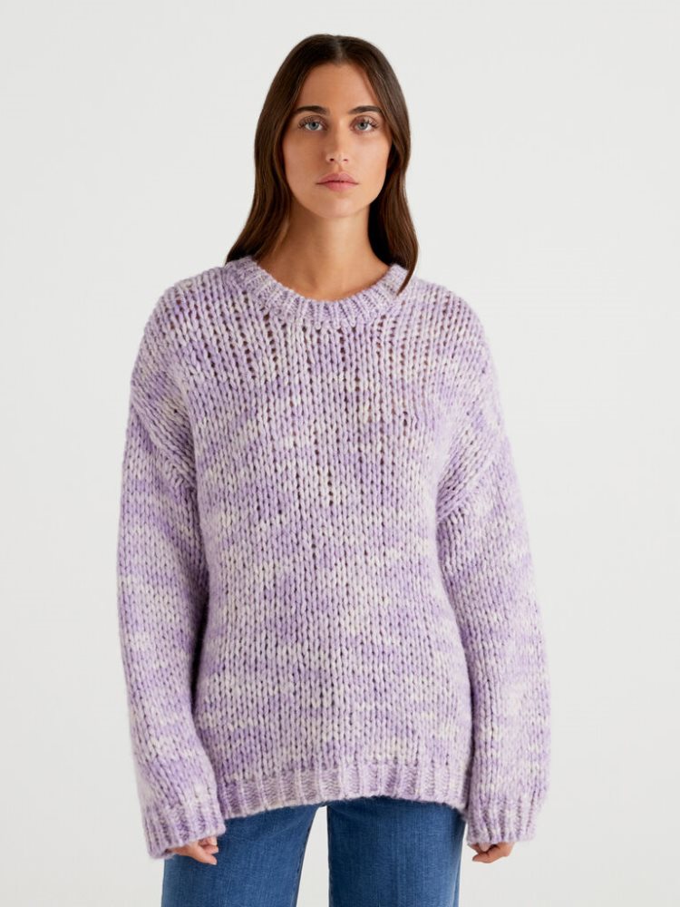 Benetton Maxi Wol Blend Oversized Sweaters Dames Lilac | BE098744