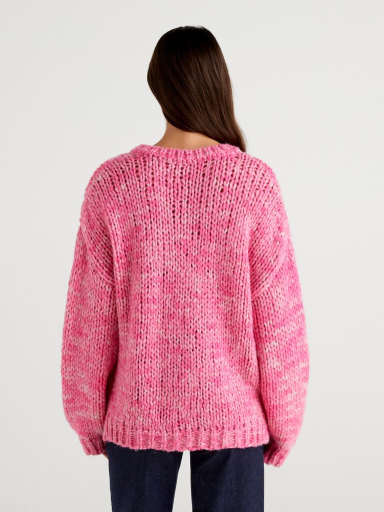 Benetton Maxi Wol Blend Oversized Sweaters Dames Roze | BE397679