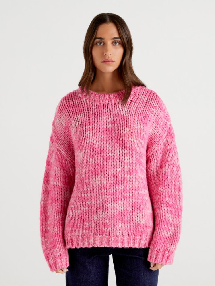 Benetton Maxi Wol Blend Oversized Sweaters Dames Roze | BE397679