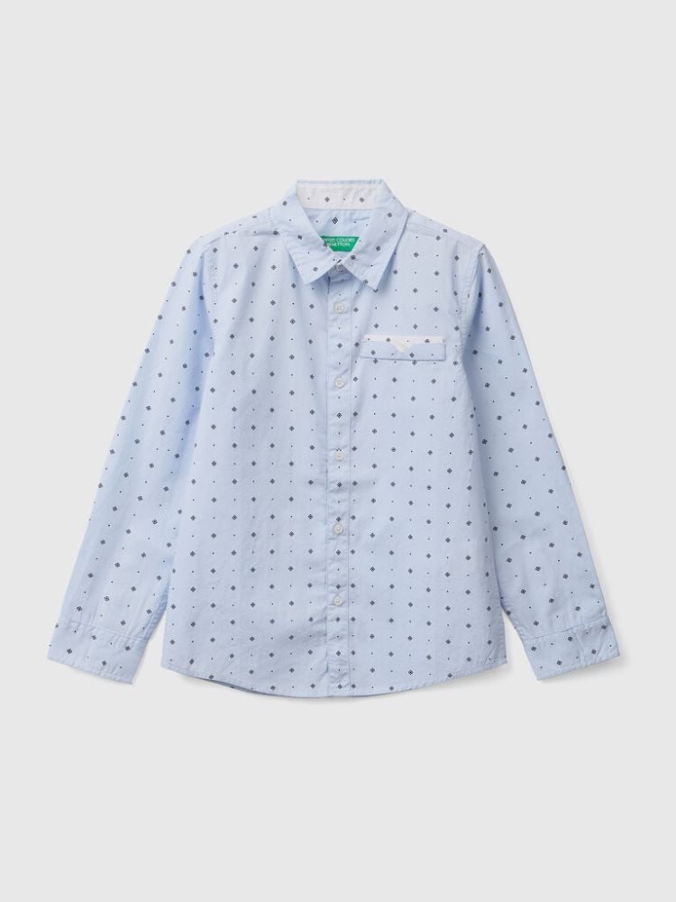 Benetton Micro Patterned Overhemd Kinderen Blauw | BE456139