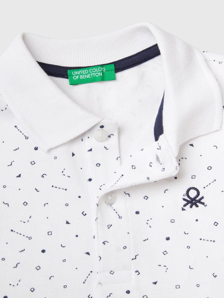 Benetton Micro Patterned Slim Fit Short Sleeve Polos Kinderen Wit | BE070113