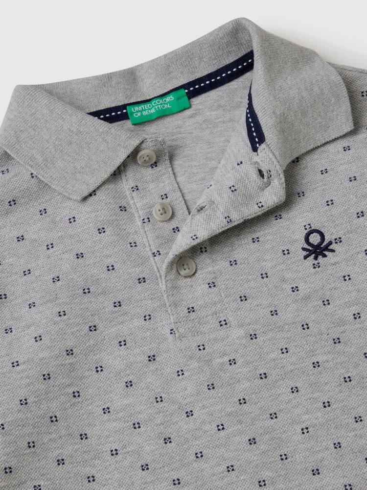 Benetton Micro Patterned Slim Fit Short Sleeve Polos Kinderen Lichtgrijs | BE108986