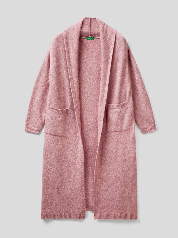 Benetton Midi Bouclé Wol Blend Cardigan Dames Roze | BE847614