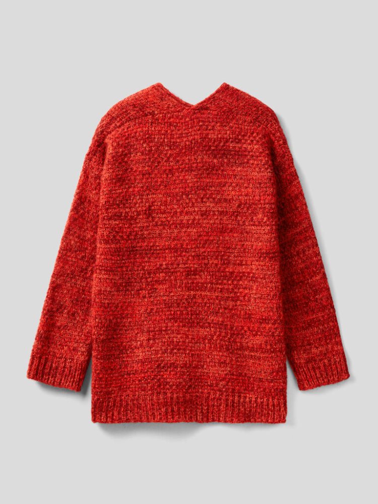 Benetton Mohair Blend V-neck Truien Dames Rood | BE914474