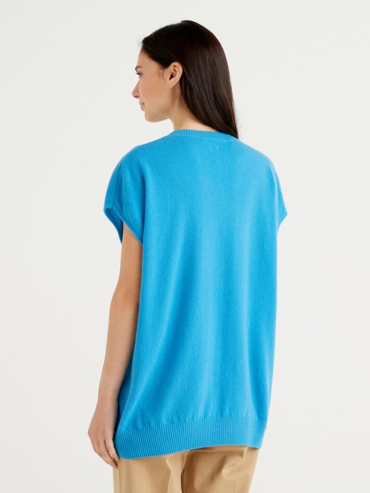 Benetton Mouwloos Cashmere Blend Truien Dames Turquoise | BE091575