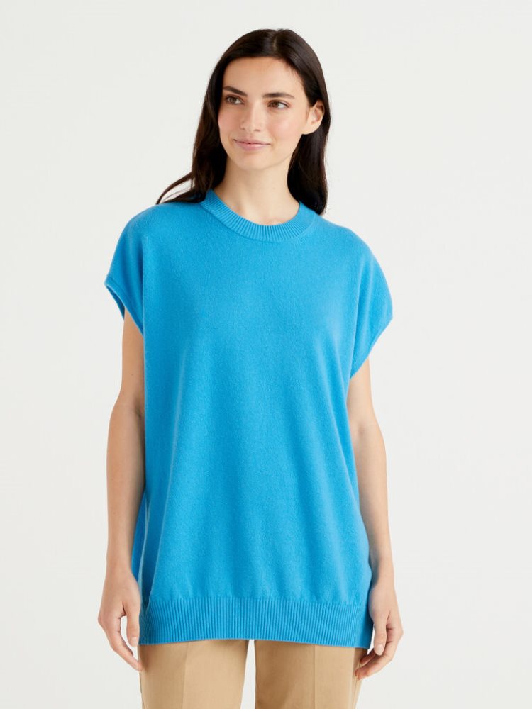 Benetton Mouwloos Cashmere Blend Truien Dames Turquoise | BE091575