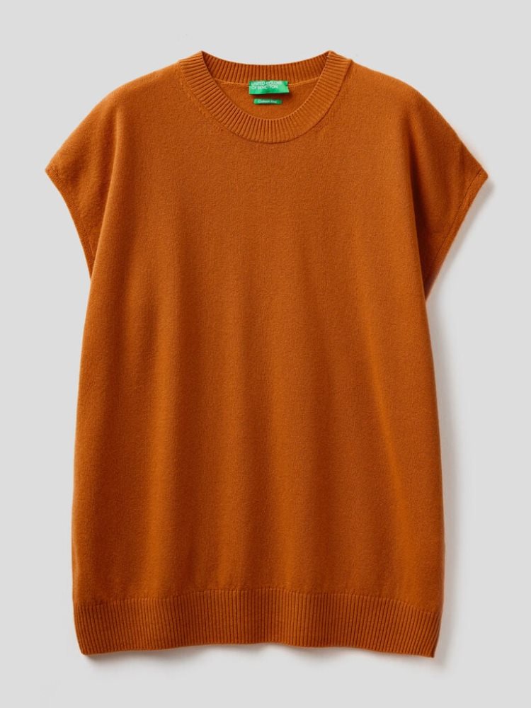 Benetton Mouwloos Cashmere Blend Truien Dames Burnt | BE735225