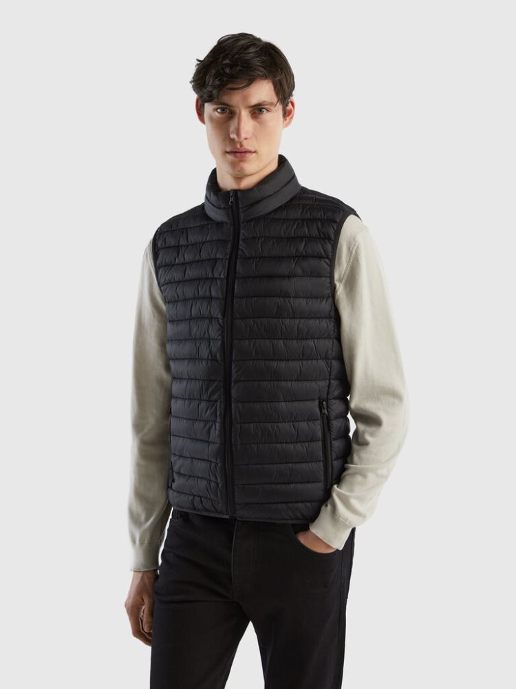 Benetton Mouwloos Puffer Recycled Wadding Gilet Heren Zwart | BE225139