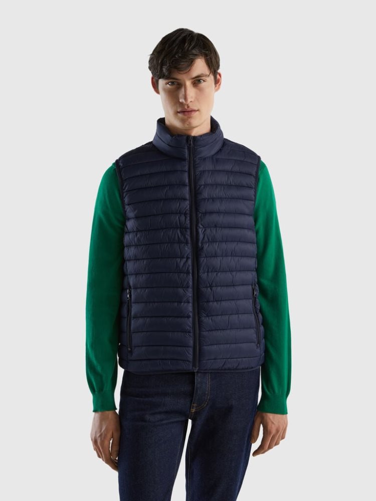 Benetton Mouwloos Puffer Recycled Wadding Gilet Heren Donkerblauw | BE330723