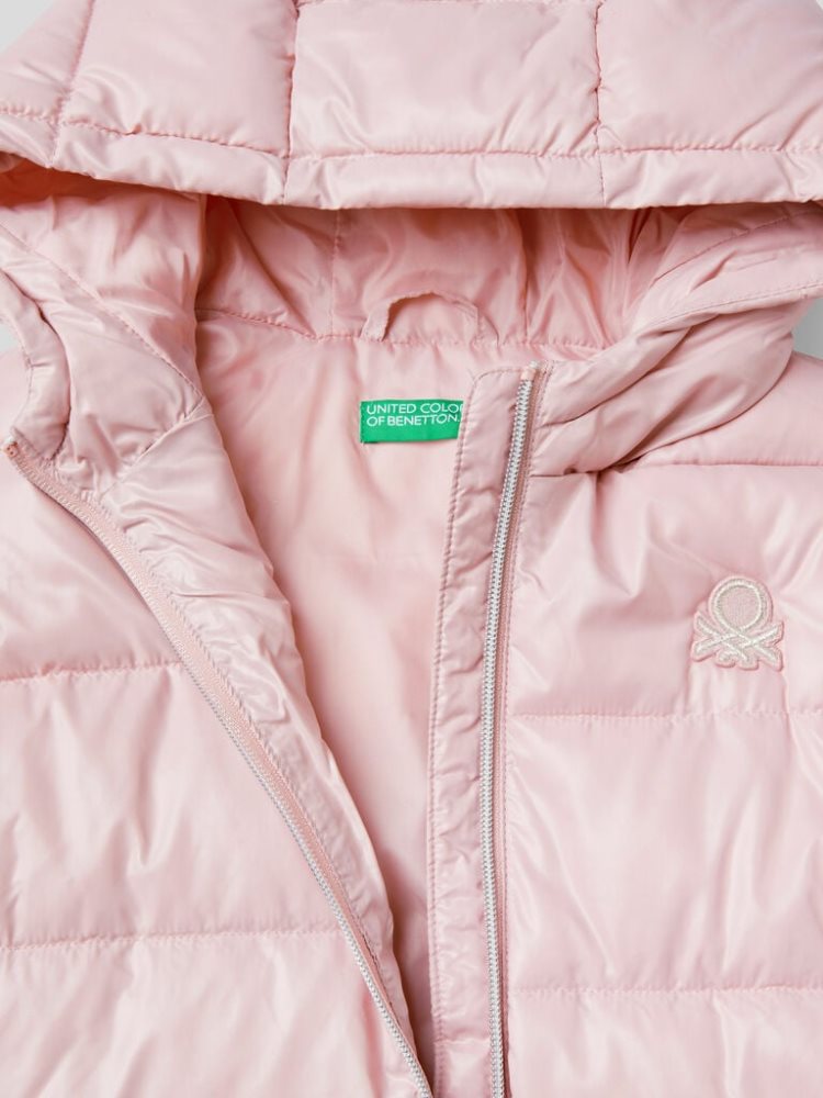 Benetton Mouwloos Puffer Zip And Hood Padded Jackets Kinderen Roze | BE776547