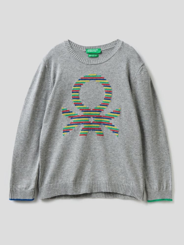 Benetton Multicolored Logo Truien Kinderen Grijs | BE367820