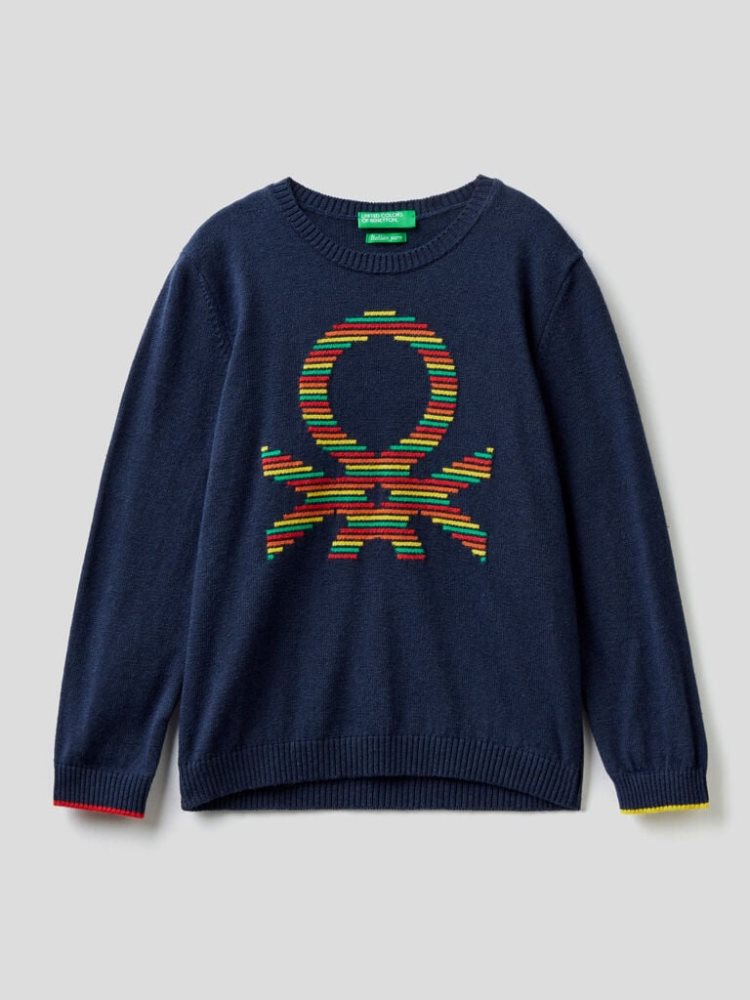 Benetton Multicolored Logo Truien Kinderen Donkerblauw | BE903998