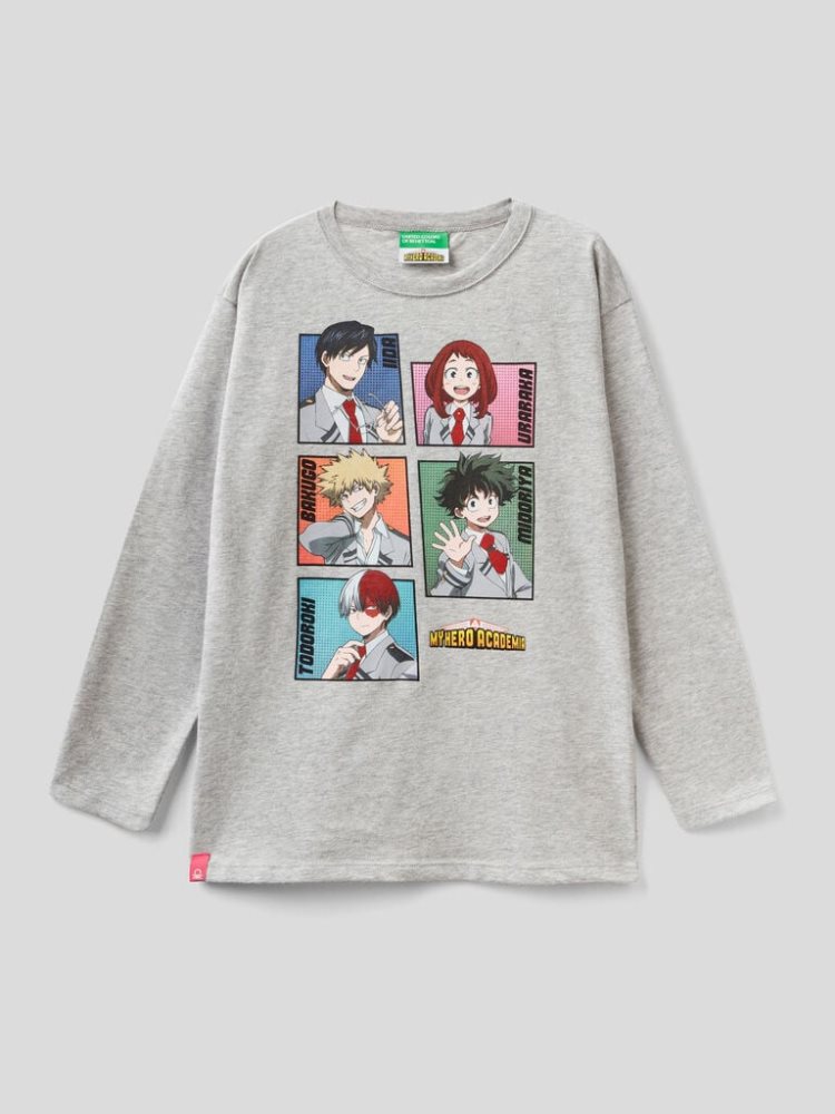 Benetton My Hero Academia Warm Katoenen Long Sleeve T-shirts Kinderen Grijs | BE279666