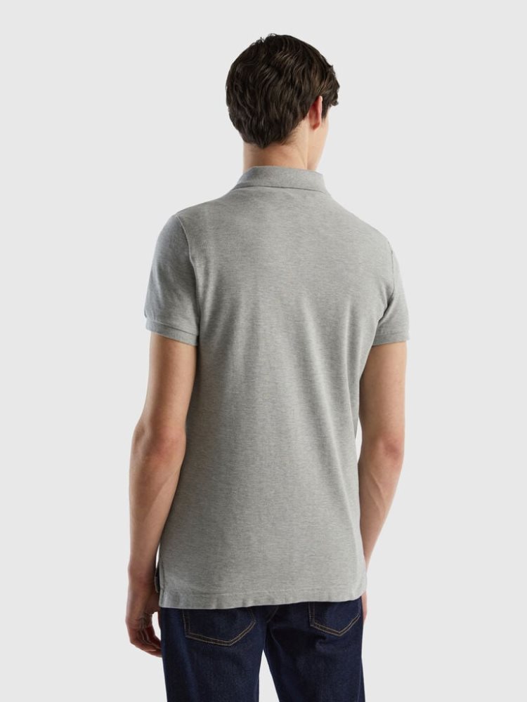 Benetton Mélange Gray Slim Fit Short Sleeve Polos Heren Lichtgrijs | BE862888