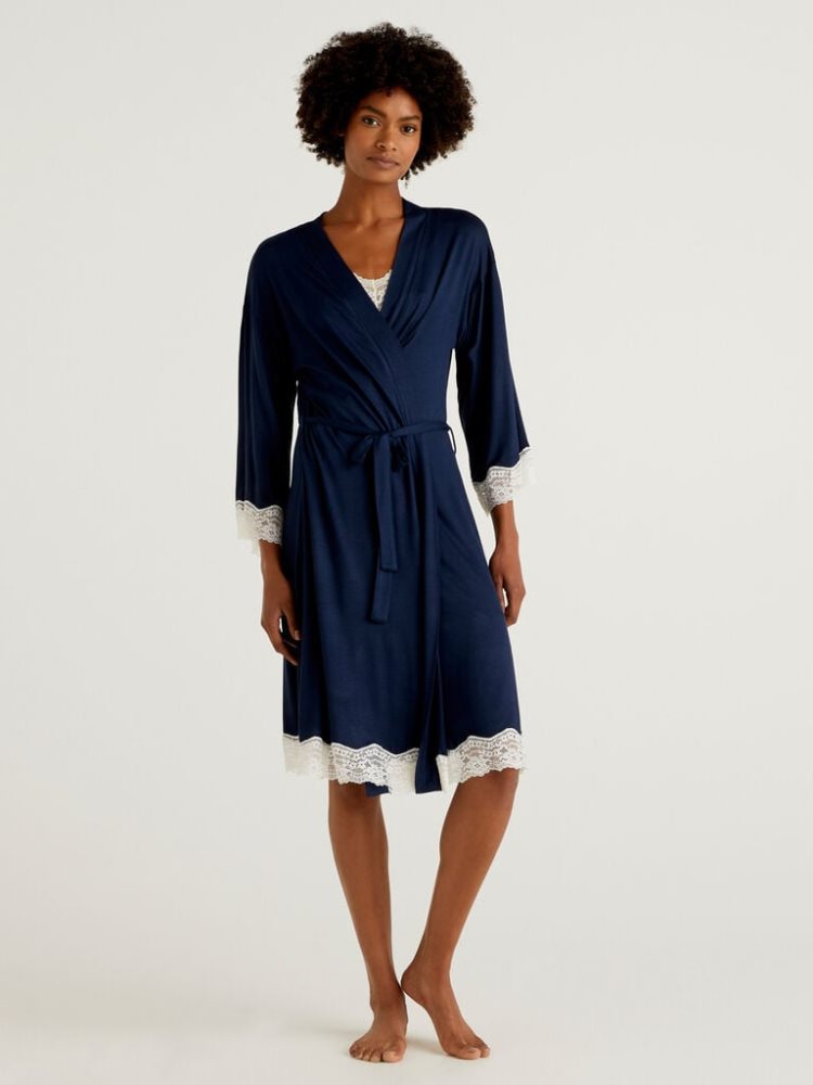 Benetton Nightgown Kanten Detail Nightshirts Dames Donkerblauw | BE425833