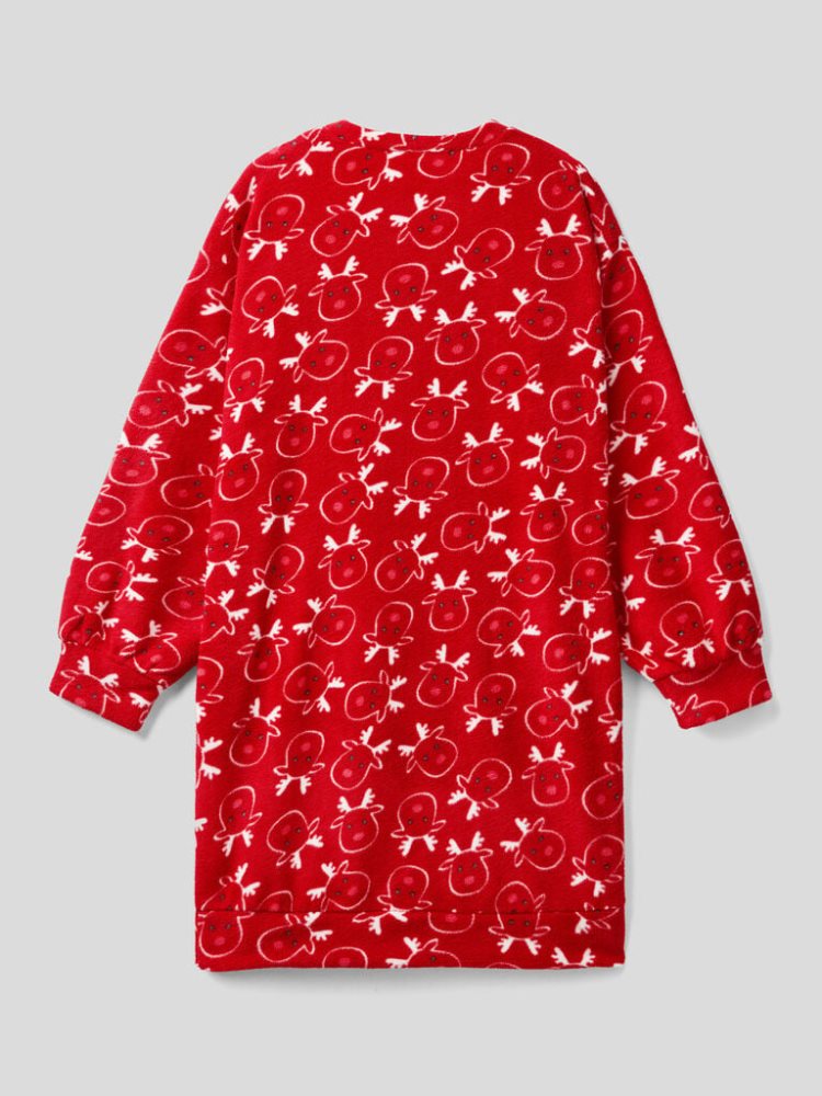 Benetton Nightshirt Reindeer Print Nightshirts Dames Rood | BE749857