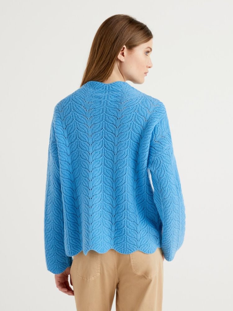 Benetton Open-knit Kanten Look High Neck Sweaters Dames Turquoise | BE137290