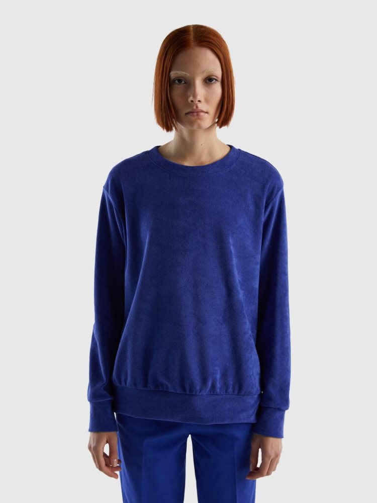 Benetton Organic Katoenen Blend Sweatshirt Dames Blauw | BE810748