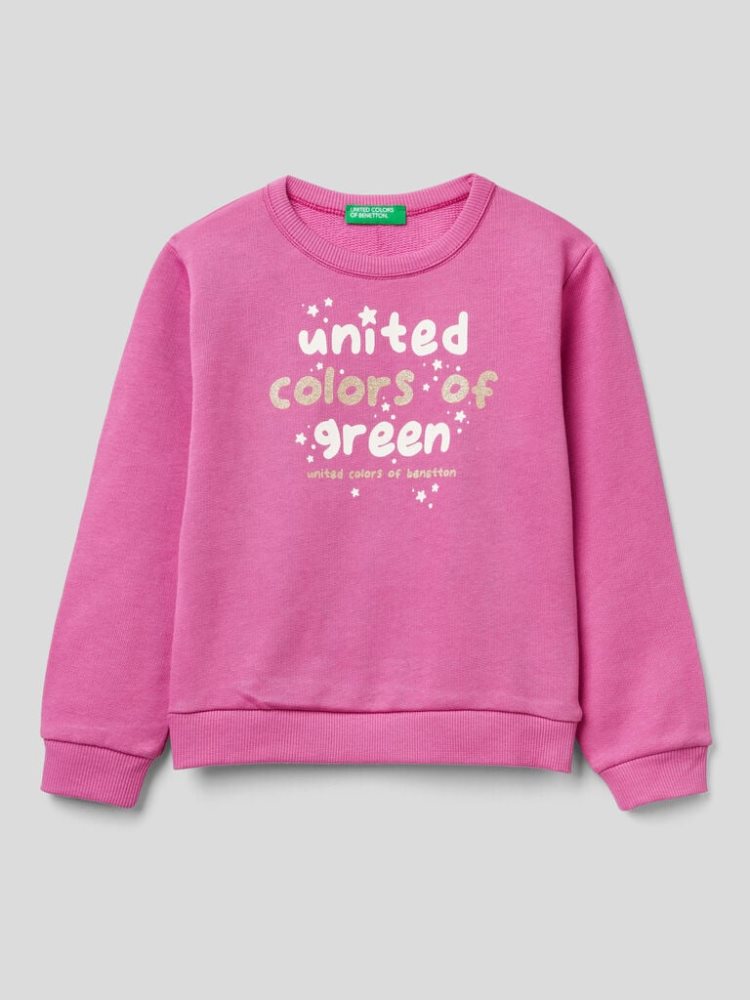 Benetton Organic Katoenen Glittery Print Sweatshirt Kinderen Cyclamen | BE107361