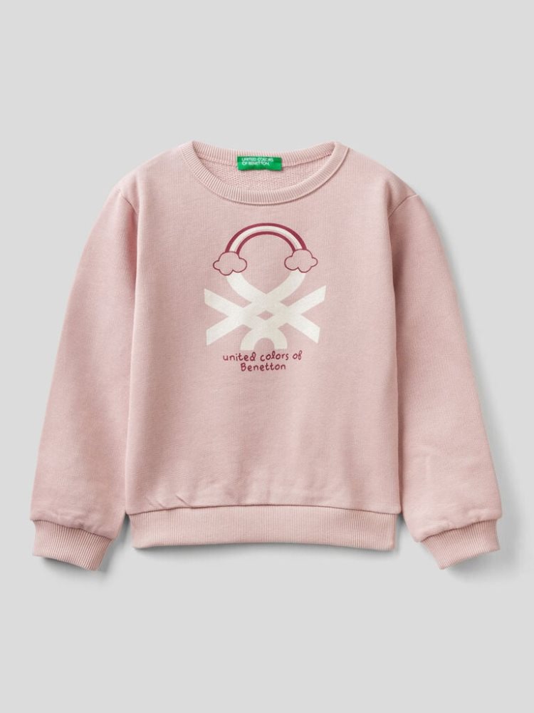 Benetton Organic Katoenen Glittery Print Sweatshirt Kinderen Roze | BE213557