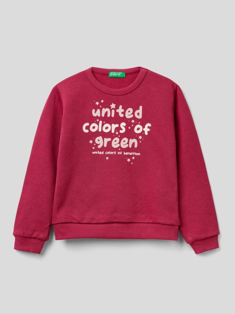 Benetton Organic Katoenen Glittery Print Sweatshirt Kinderen Bordeaux | BE851831