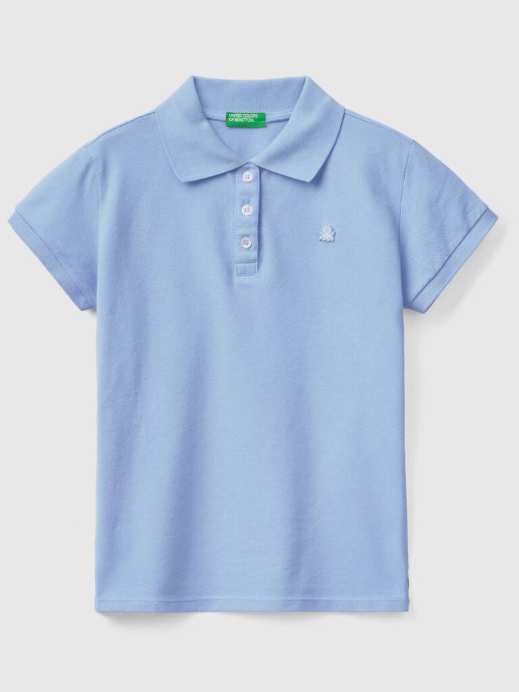 Benetton Organic Katoenen Kort Sleeve Poloshirt Kinderen Periwinkle | BE153407