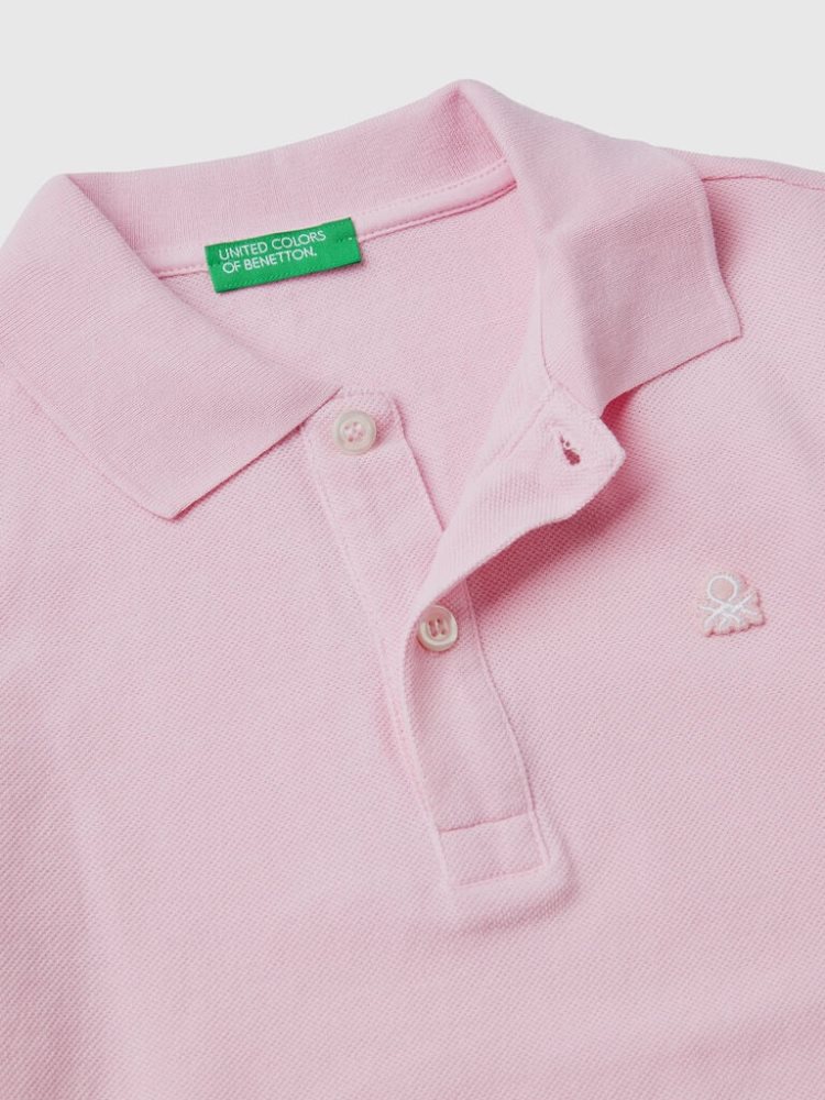 Benetton Organic Katoenen Kort Sleeve Poloshirt Kinderen Roze | BE191997