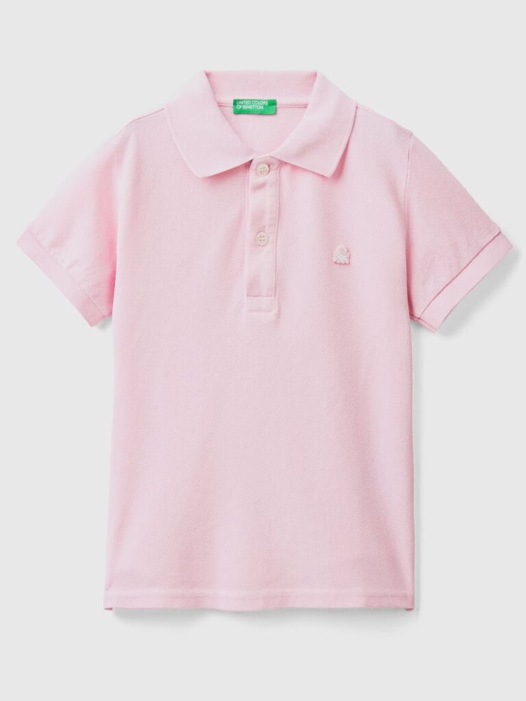 Benetton Organic Katoenen Kort Sleeve Poloshirt Kinderen Roze | BE191997