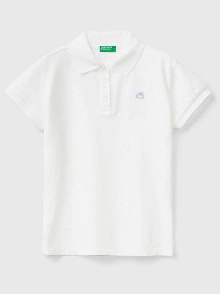 Benetton Organic Katoenen Kort Sleeve Poloshirt Kinderen Wit | BE357655