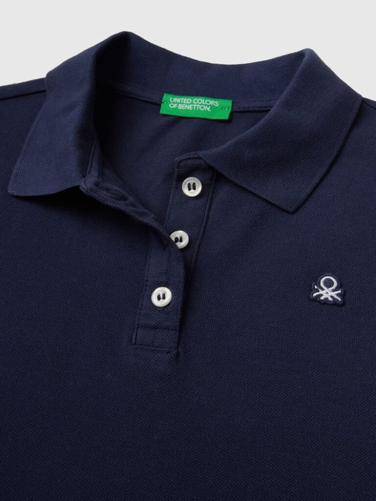 Benetton Organic Katoenen Kort Sleeve Poloshirt Kinderen Donkerblauw | BE635573