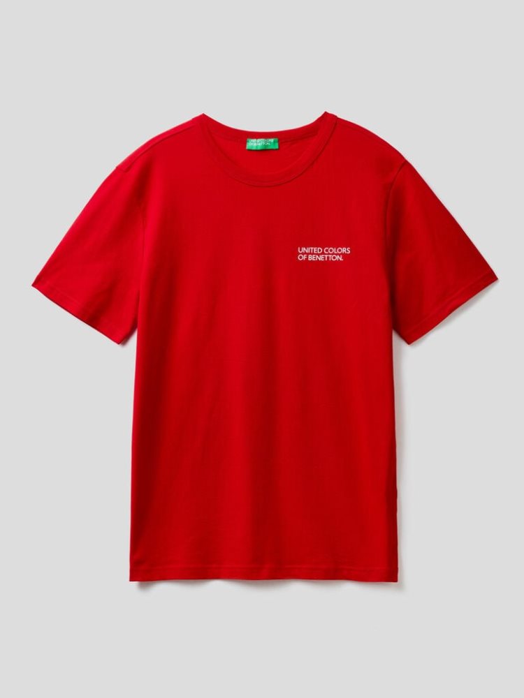 Benetton Organic Katoenen Logo Print Short Sleeve T-shirts Heren Rood | BE090446