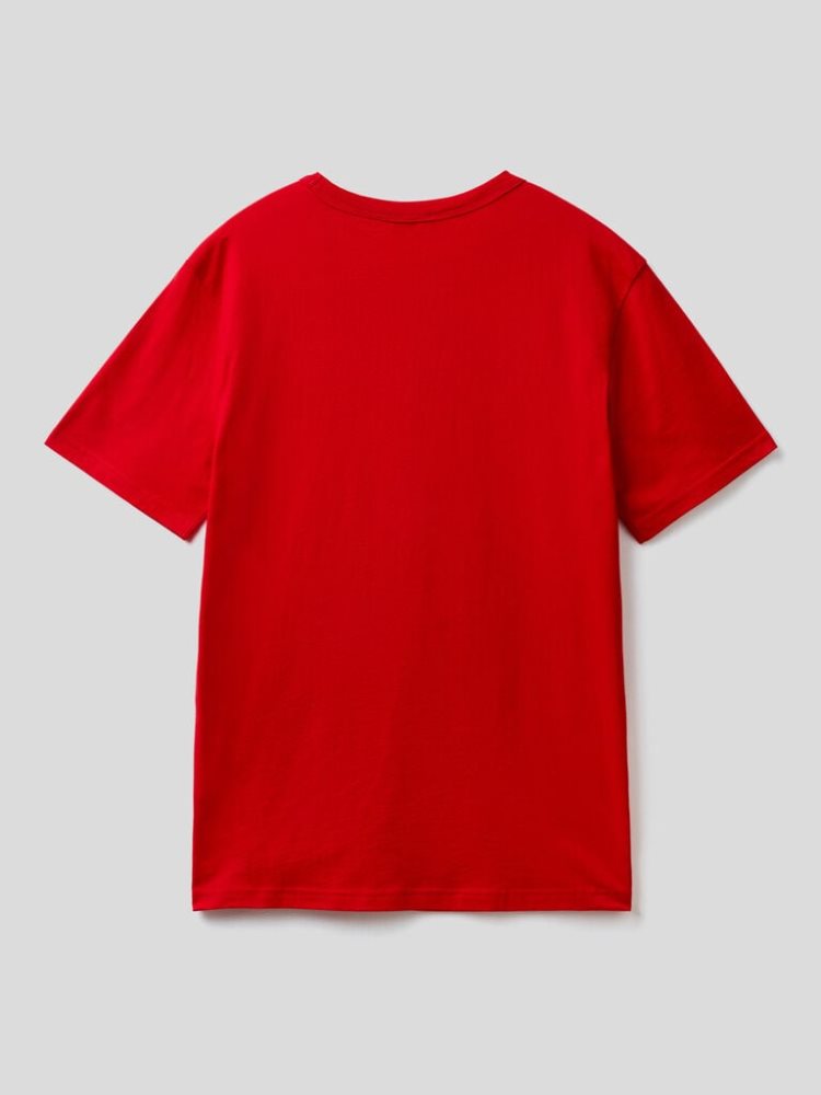 Benetton Organic Katoenen Logo Print Short Sleeve T-shirts Heren Rood | BE090446