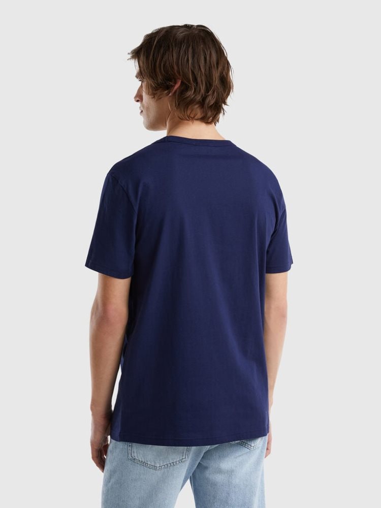 Benetton Organic Katoenen Logo Print Short Sleeve T-shirts Heren Blauw | BE212124