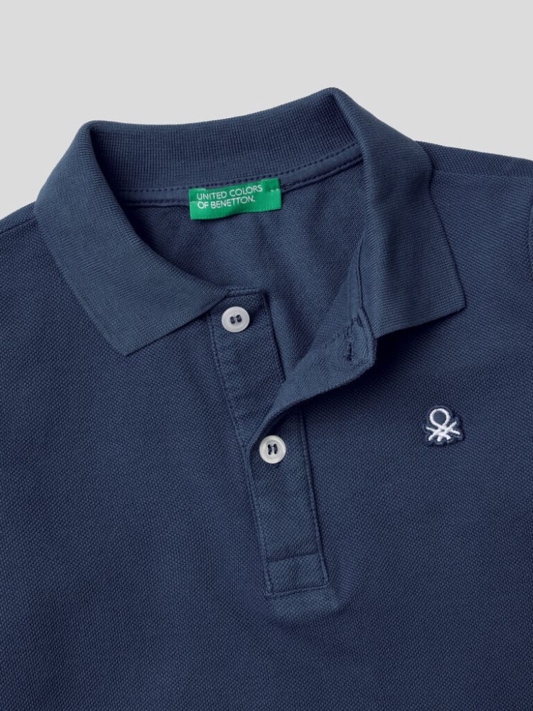 Benetton Organic Katoenen Long Sleeve Poloshirt Kinderen Donkerblauw | BE043899