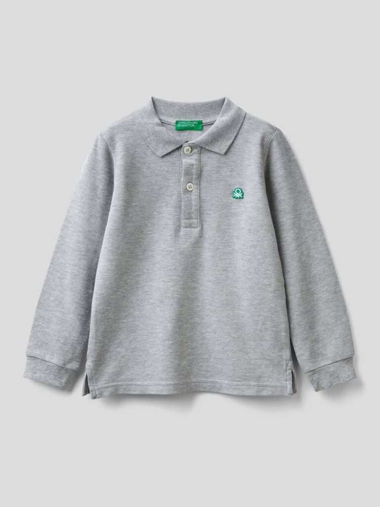 Benetton Organic Katoenen Long Sleeve Poloshirt Kinderen Grijs | BE308984