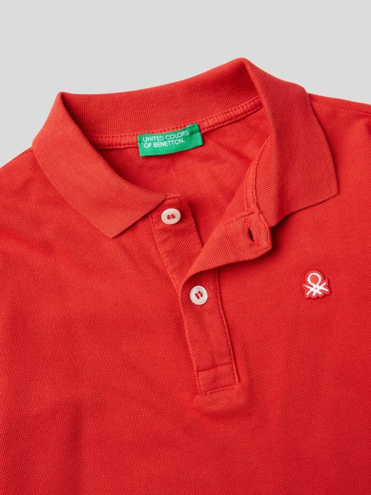 Benetton Organic Katoenen Long Sleeve Poloshirt Kinderen Rood | BE323342