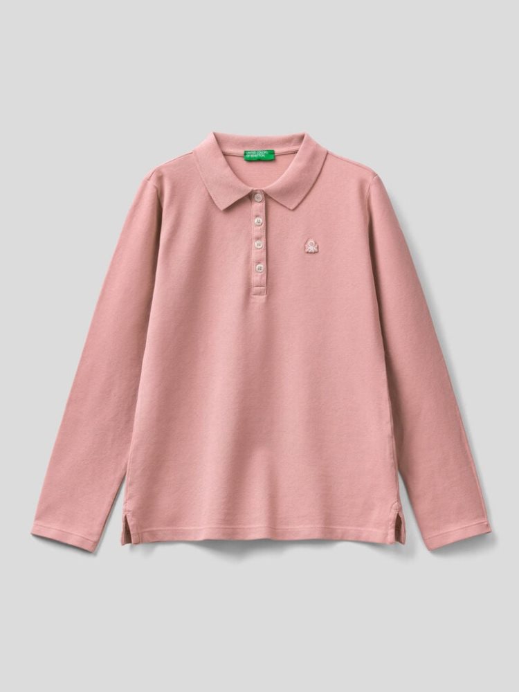 Benetton Organic Katoenen Long Sleeve Poloshirt Kinderen Roze | BE424613